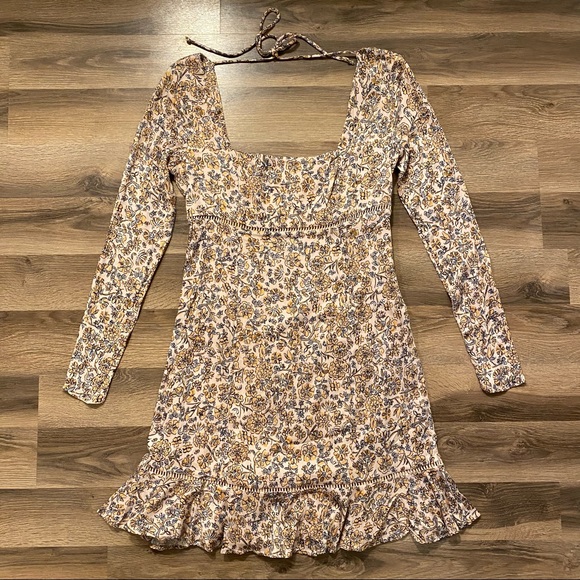 NEW Free People Ivory Floral Long Sleeve Mini Dress - Picture 3 of 10